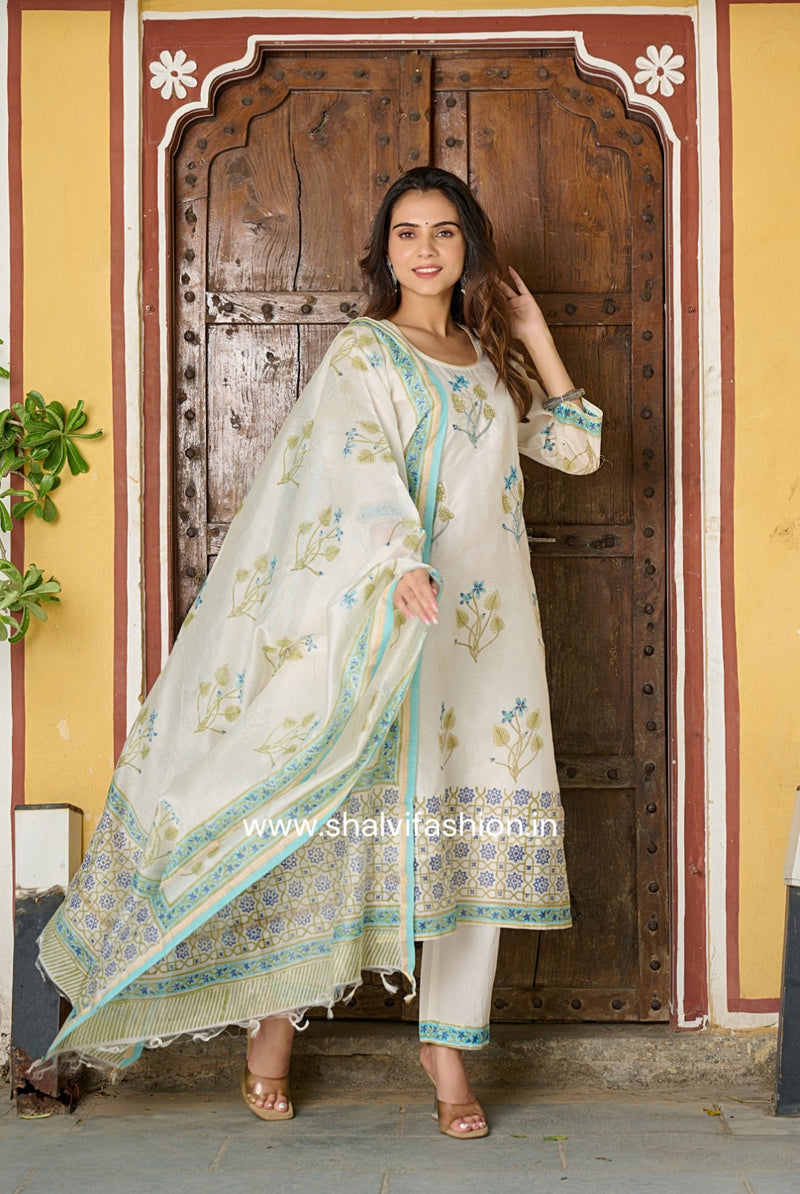 Shop jaipuri print chanderi silk suits online shopping (CSS172)