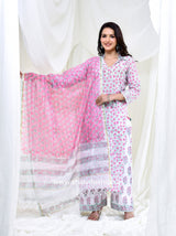 Shop block printed cotton suits with kota dupatta (CSS174KD)