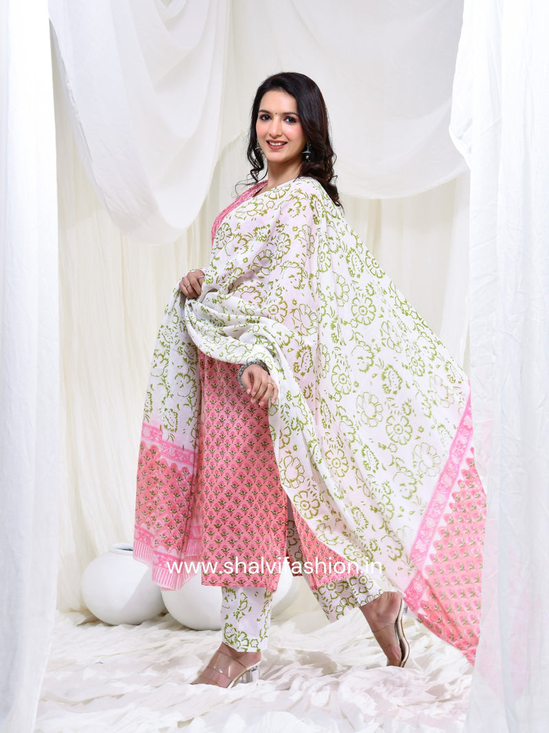 Shop block print cotton suits with kota dupatta (CSS185KD)