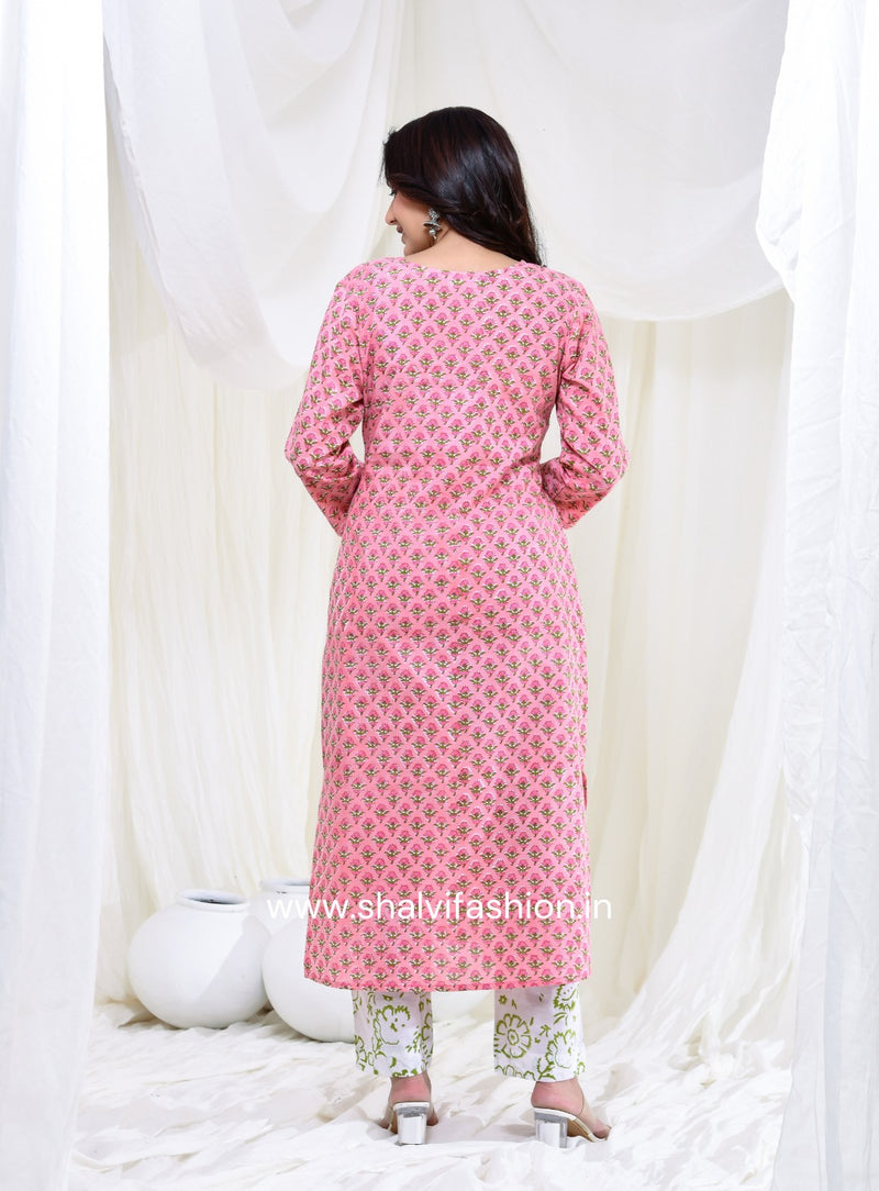 Sehera Pink Buti Print Cotton Suit Set with Mulmul Dupatta (CSS185KD)