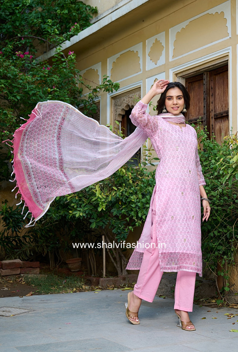 Shop hand block printed kota doria suits online (CSS190)