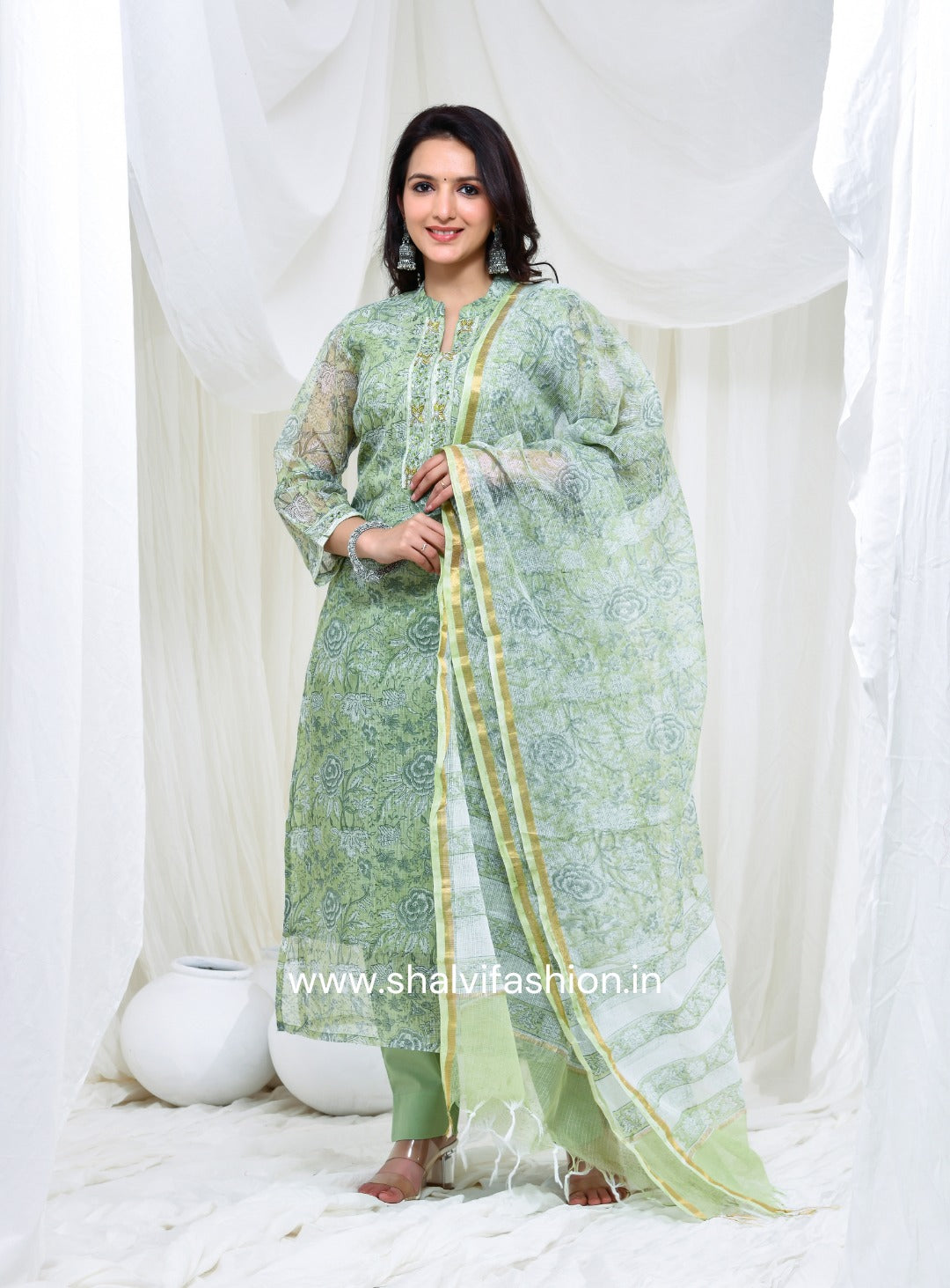 Shop block printed kota doria suits online shopping (CSS191)
