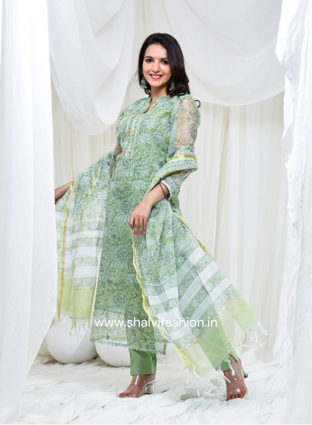 Shop block printed kota doria suits online shopping (CSS191)