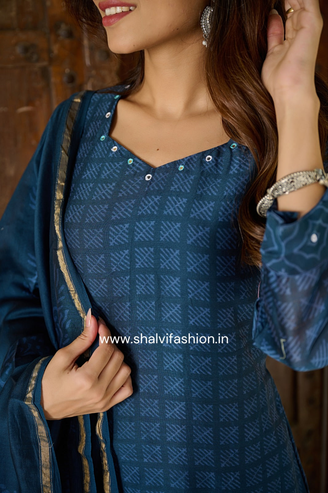 Shop block print chanderi silk suits (CSS196)