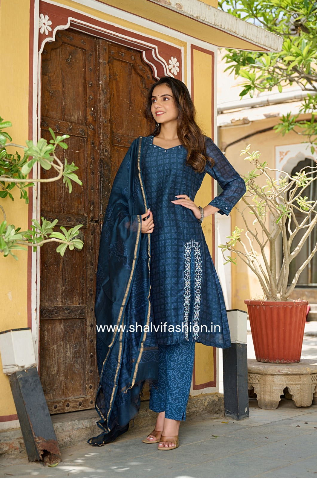 Fiza Hand Block Print Chanderi Silk Suit Set (CSS196)
