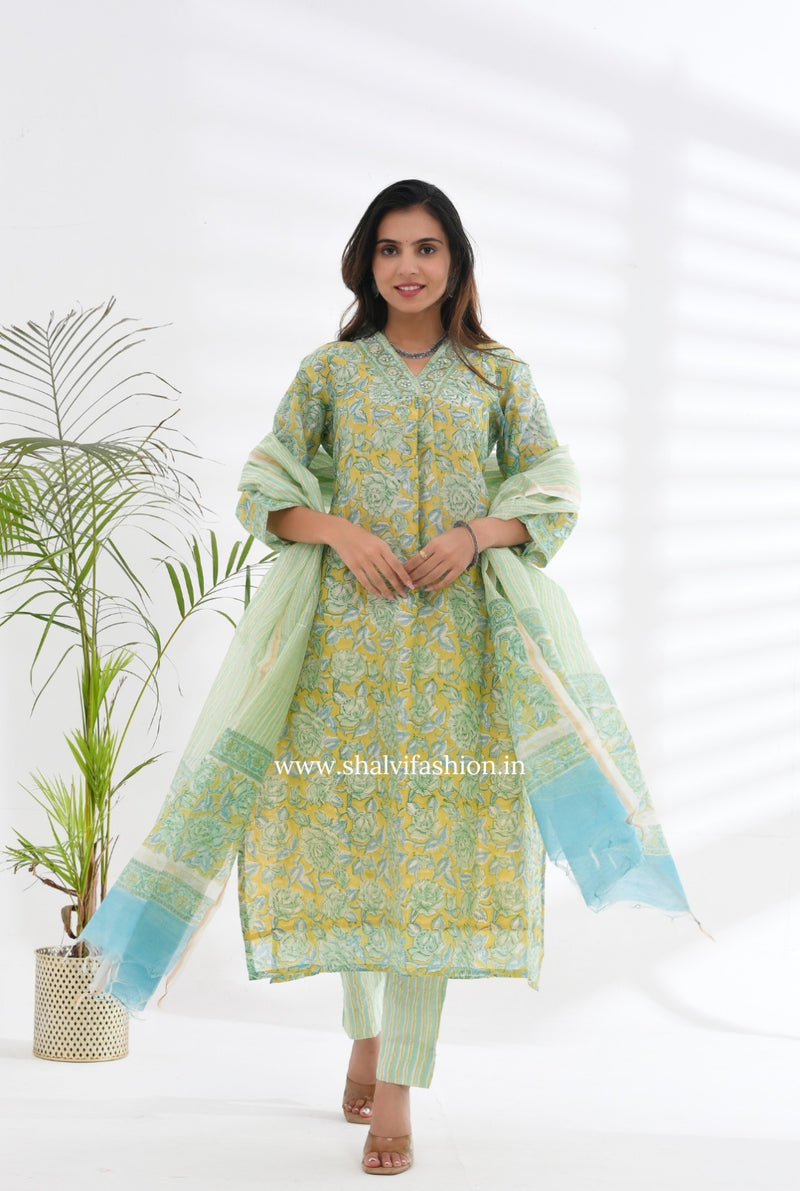 Shop hand block print chanderi silk suits (CSS210)