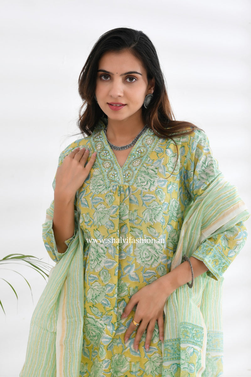 Shop hand block print chanderi silk suits (CSS210)