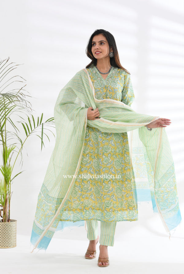 Shop hand block print chanderi silk suits (CSS210)