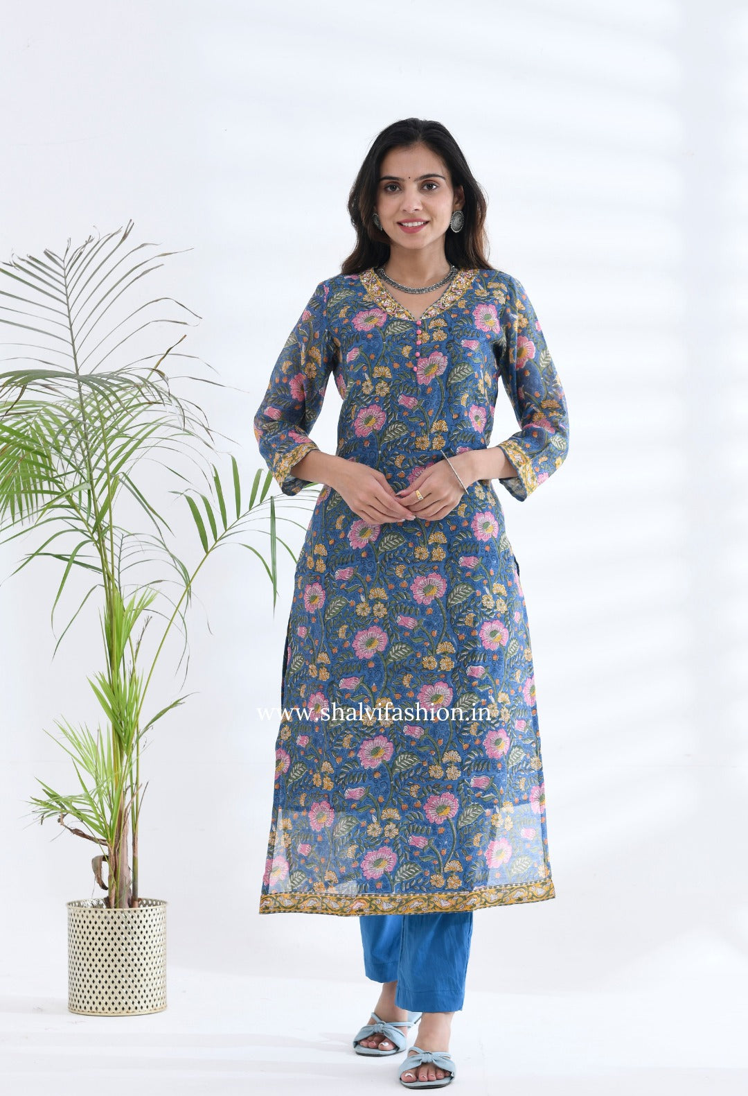 Shop hand block printed chanderi silk suits in jaipur (CSS212)