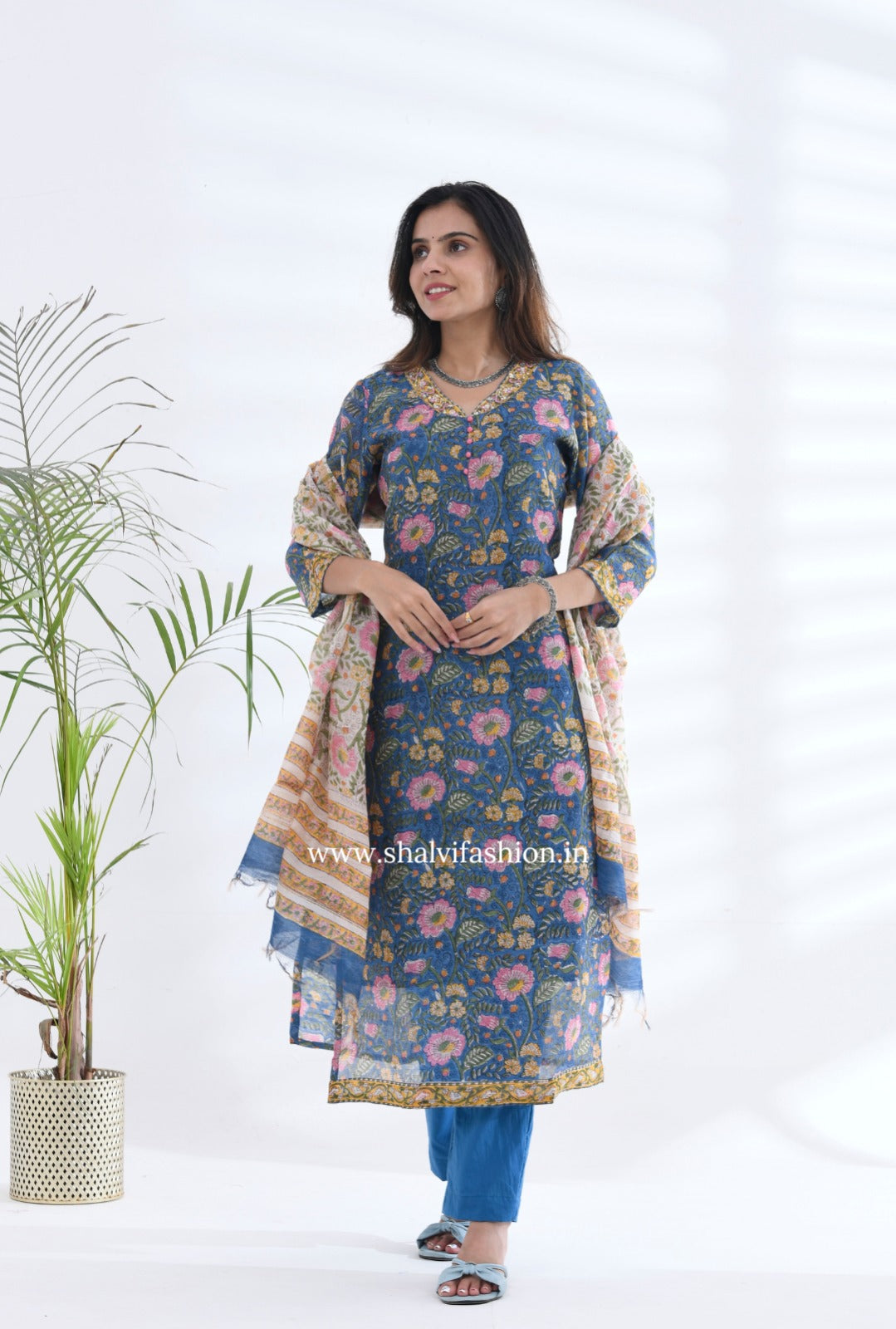 Shop hand block printed chanderi silk suits in jaipur (CSS212)