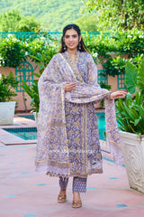 Shop block printed kota doria suits with kota dupatta (CSS222)