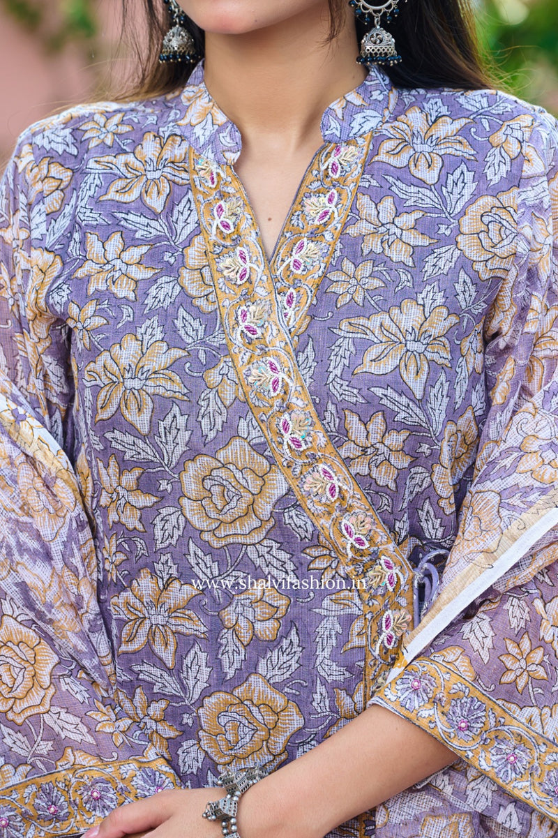 Shop block printed kota doria suits with kota dupatta (CSS222)