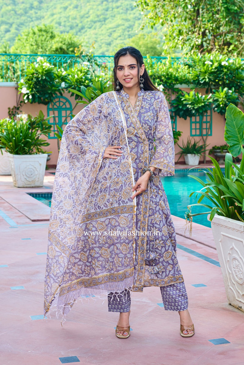 Shop block printed kota doria suits with kota dupatta (CSS222)