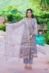 Shop block printed kota doria suits with kota dupatta (CSS222)