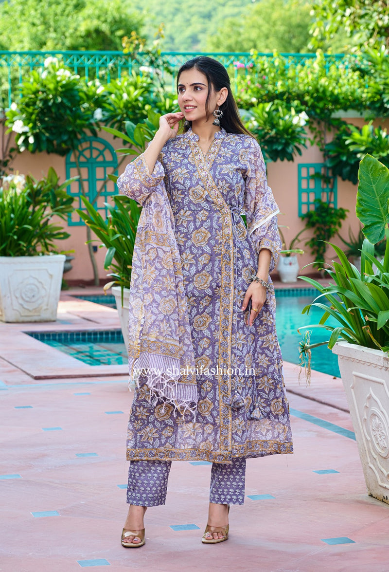 Shop block printed kota doria suits with kota dupatta (CSS222)