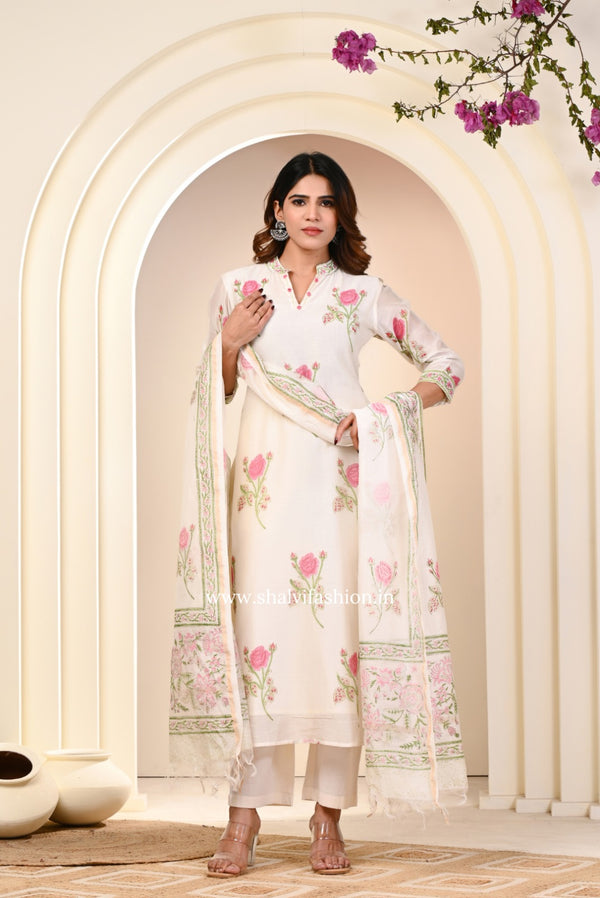 Shop block printed chanderi silk suits (CSS223)