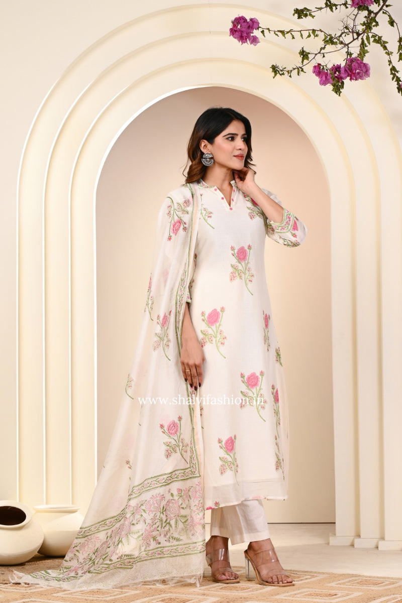 Shop block printed chanderi silk suits (CSS223)