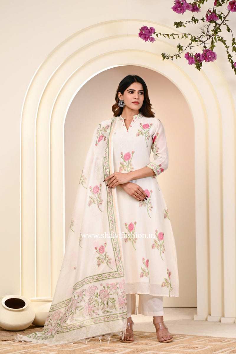 Shop block printed chanderi silk suits (CSS223)