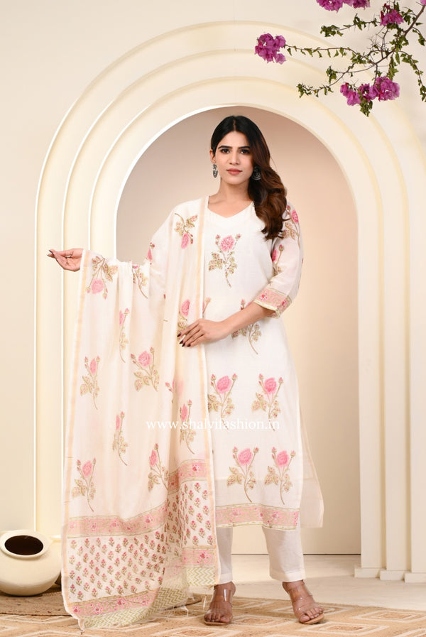 Shop pure chanderi silk block print suits online shopping (CSS224)