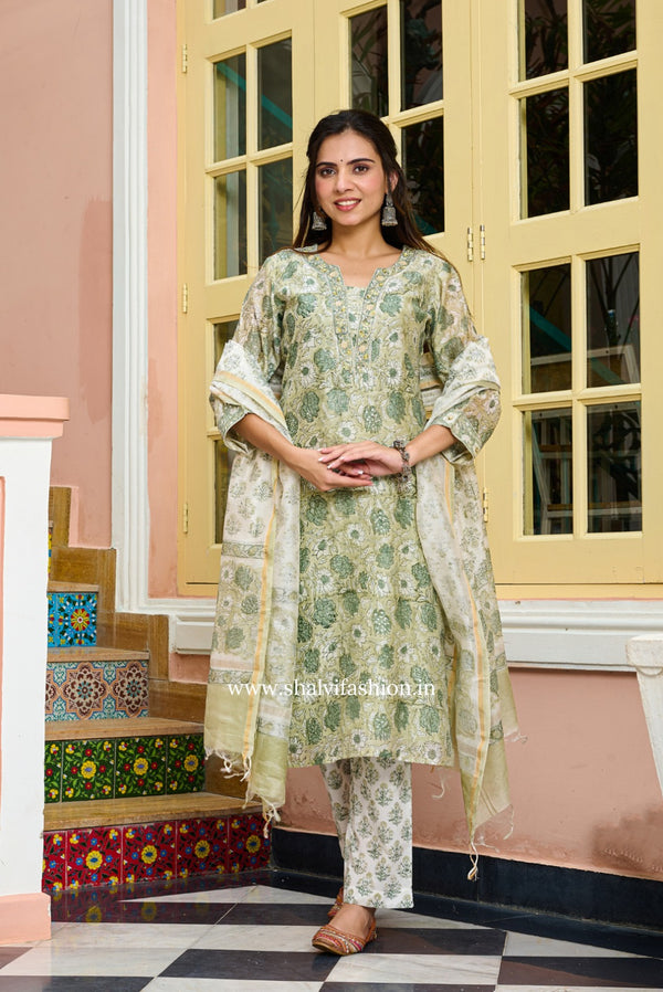 Shop block printed pure chanderi silk suits online shopping (CSS225)