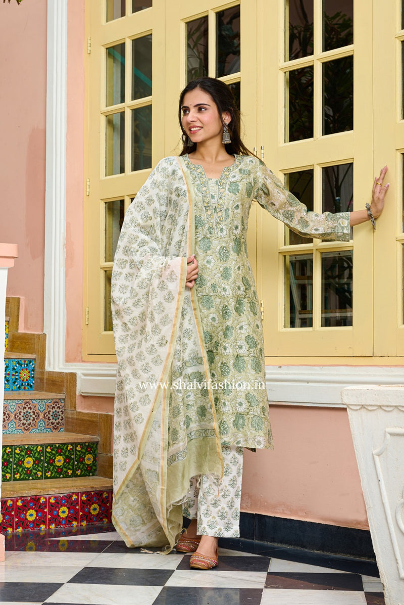 Shop block printed pure chanderi silk suits online shopping (CSS225)