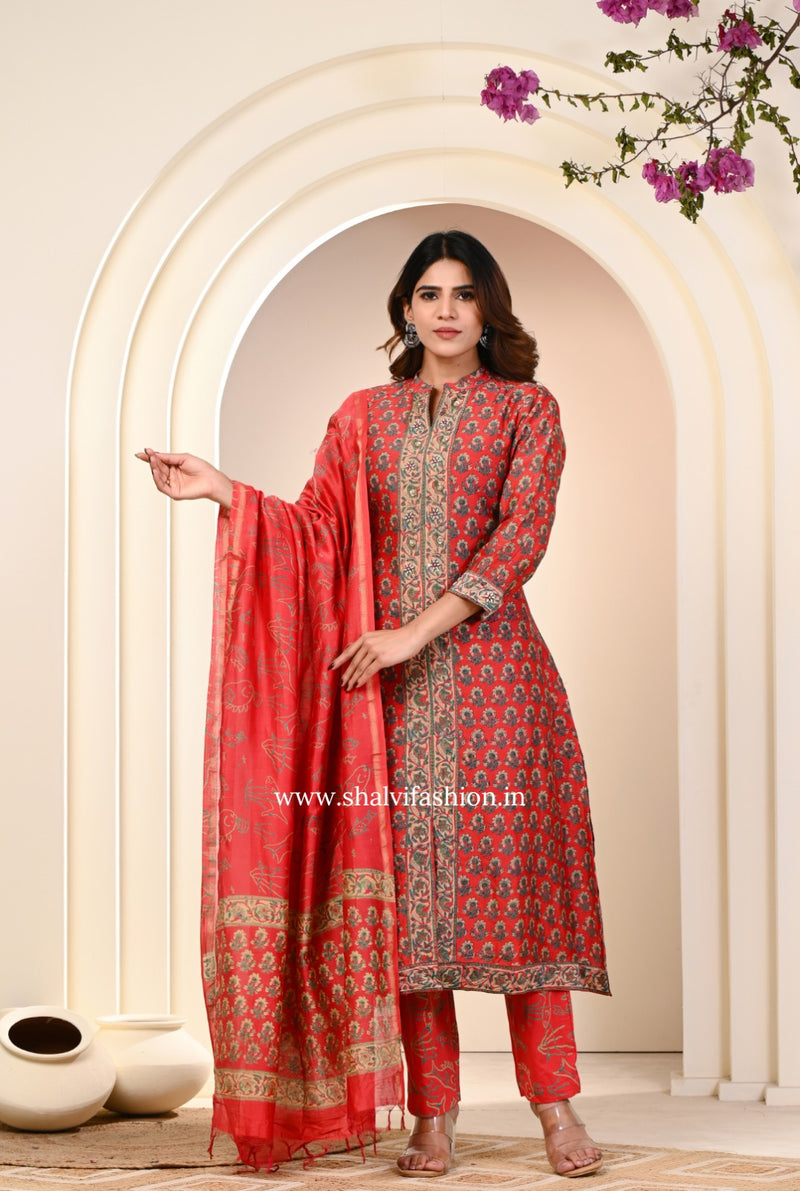 Shop jaipuri block print pure chanderi silk suits (CSS231)