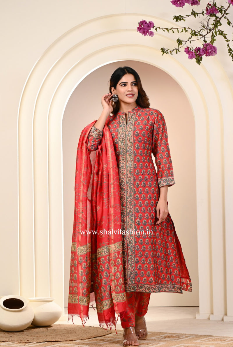 Shop jaipuri block print pure chanderi silk suits (CSS231)