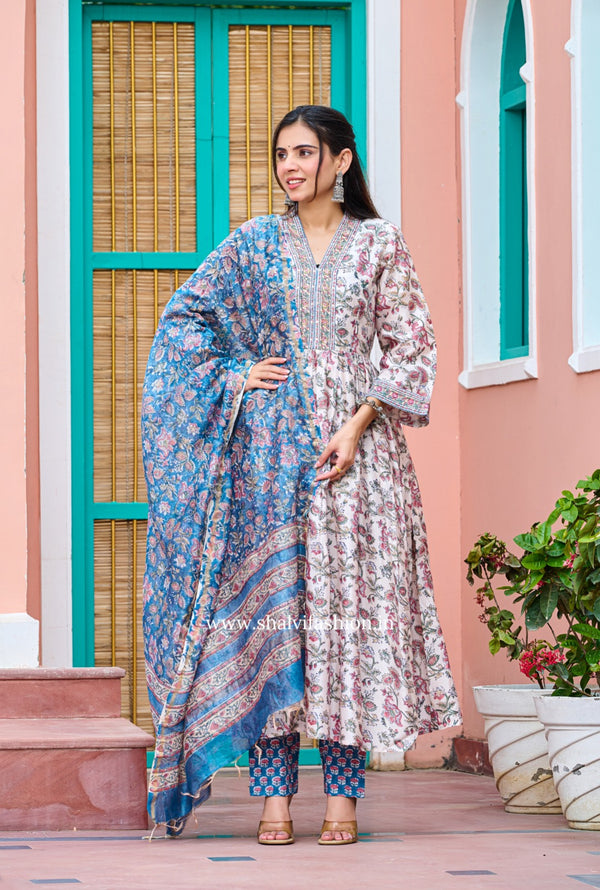 Shop hand block print chanderi silk suits in jaipur (CSS264)