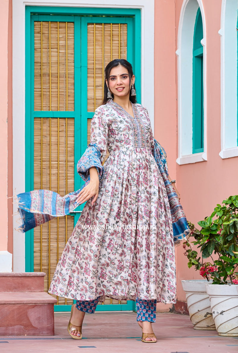 Shop hand block print chanderi silk suits in jaipur (CSS264)