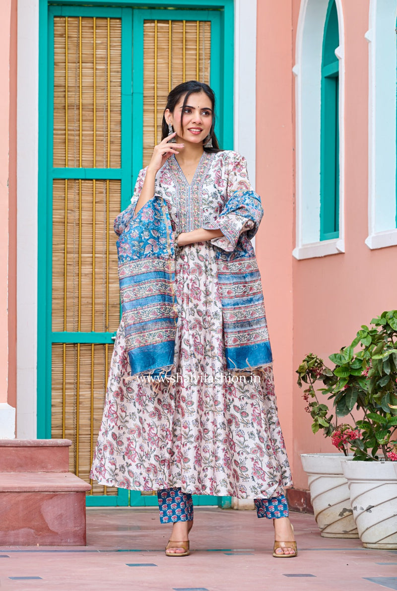 Shop hand block print chanderi silk suits in jaipur (CSS264)