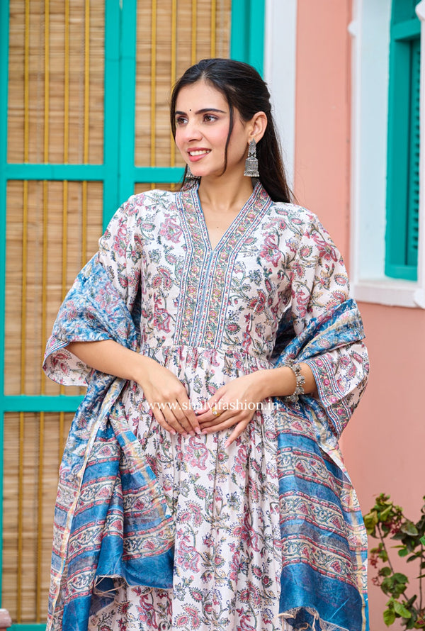 Shop hand block print chanderi silk suits in jaipur (CSS264)