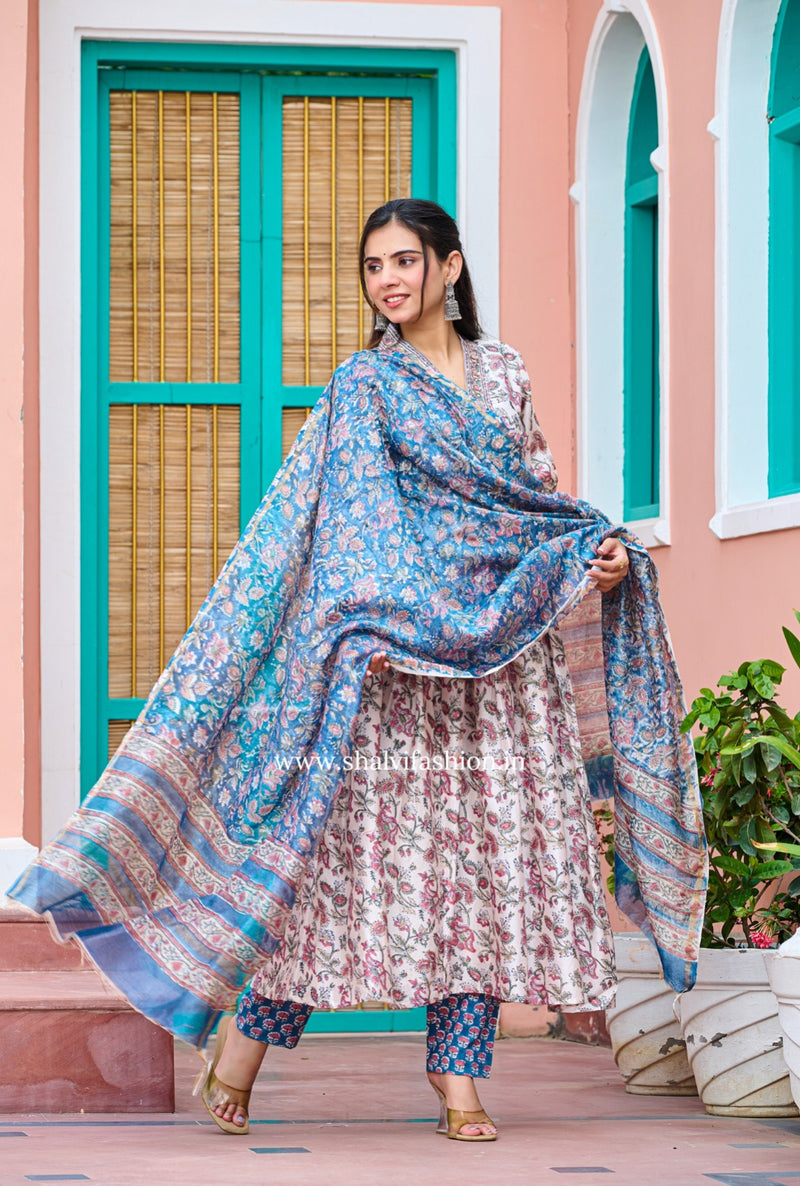 Shop hand block print chanderi silk suits in jaipur (CSS264)