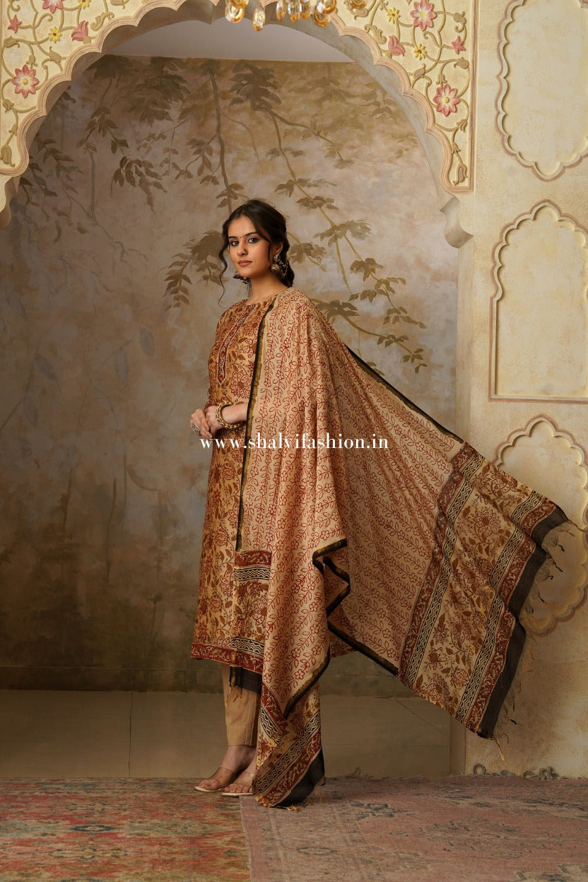 Shop block print chanderi silk suits (CSS310)