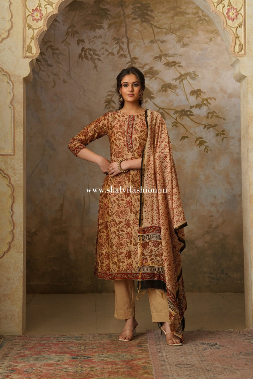 Shop block print chanderi silk suits (CSS310)