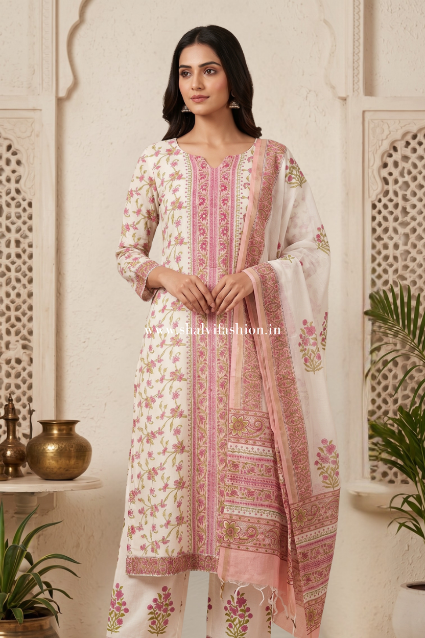 Shop block printed chanderi suits online shopping (CSS322)