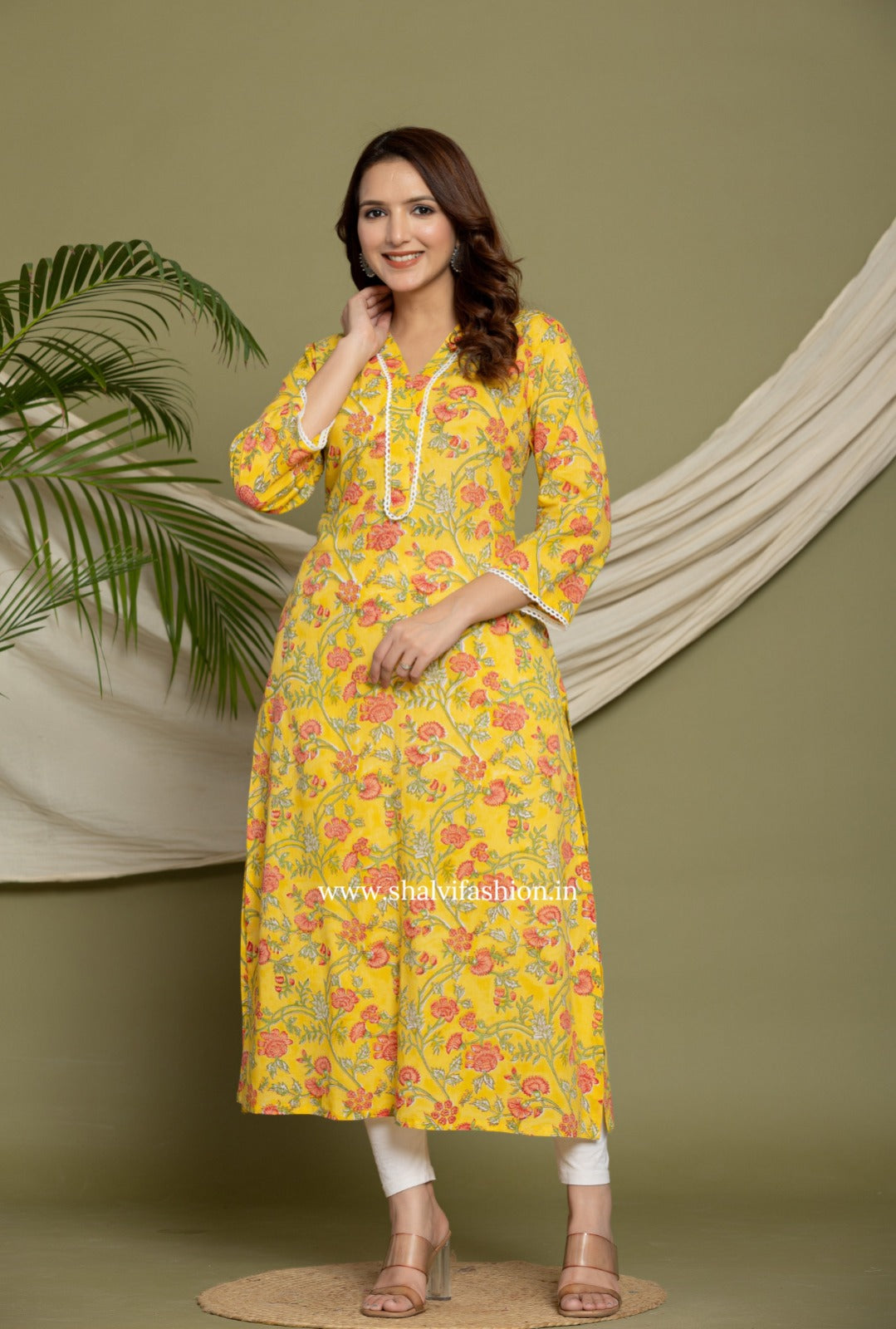 Yellow Jaal Print Cotton Kurti (CSS342)