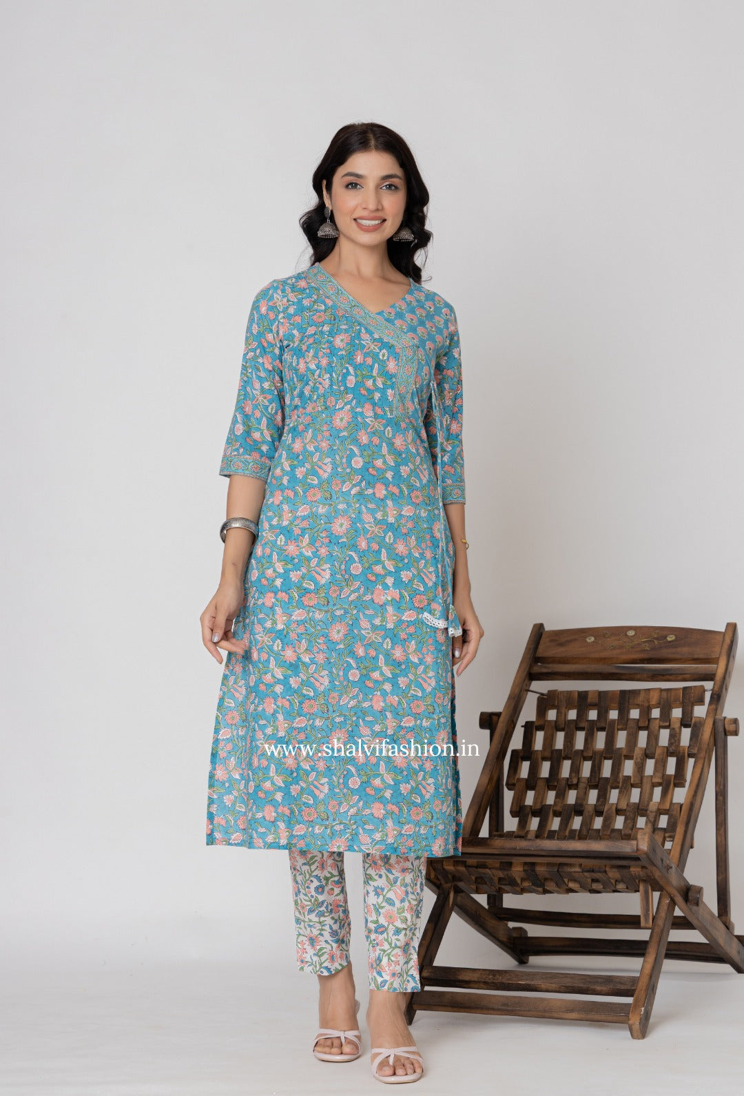 Shop block printed cotton suits with kota dupatta (CSS365)