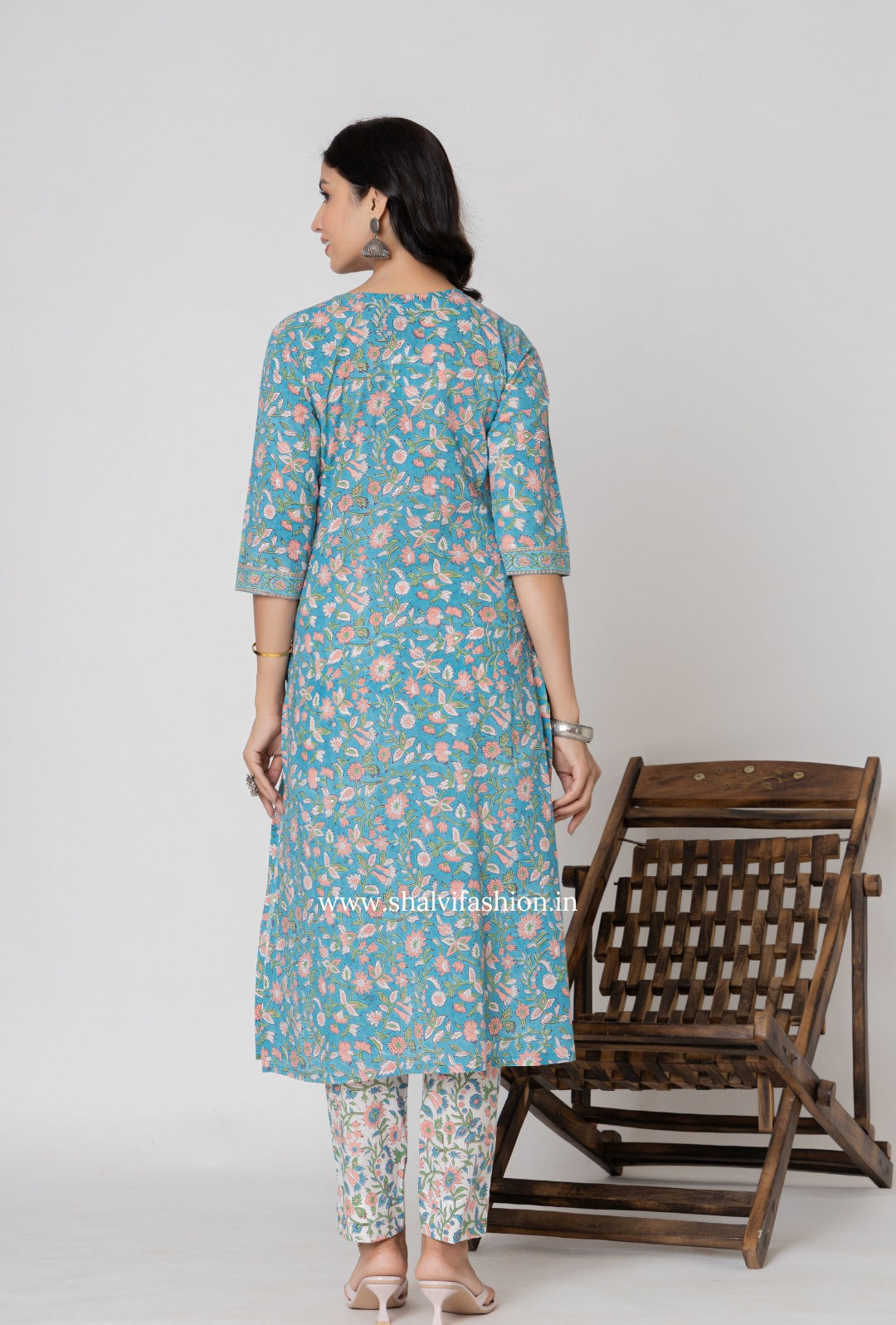 Shop block printed cotton suits with kota dupatta (CSS365)