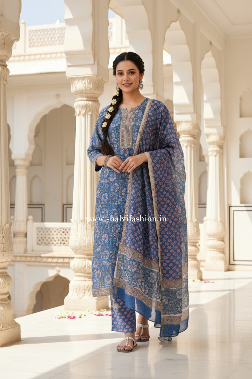 Shop block print chanderi silk suits online (CSS374)