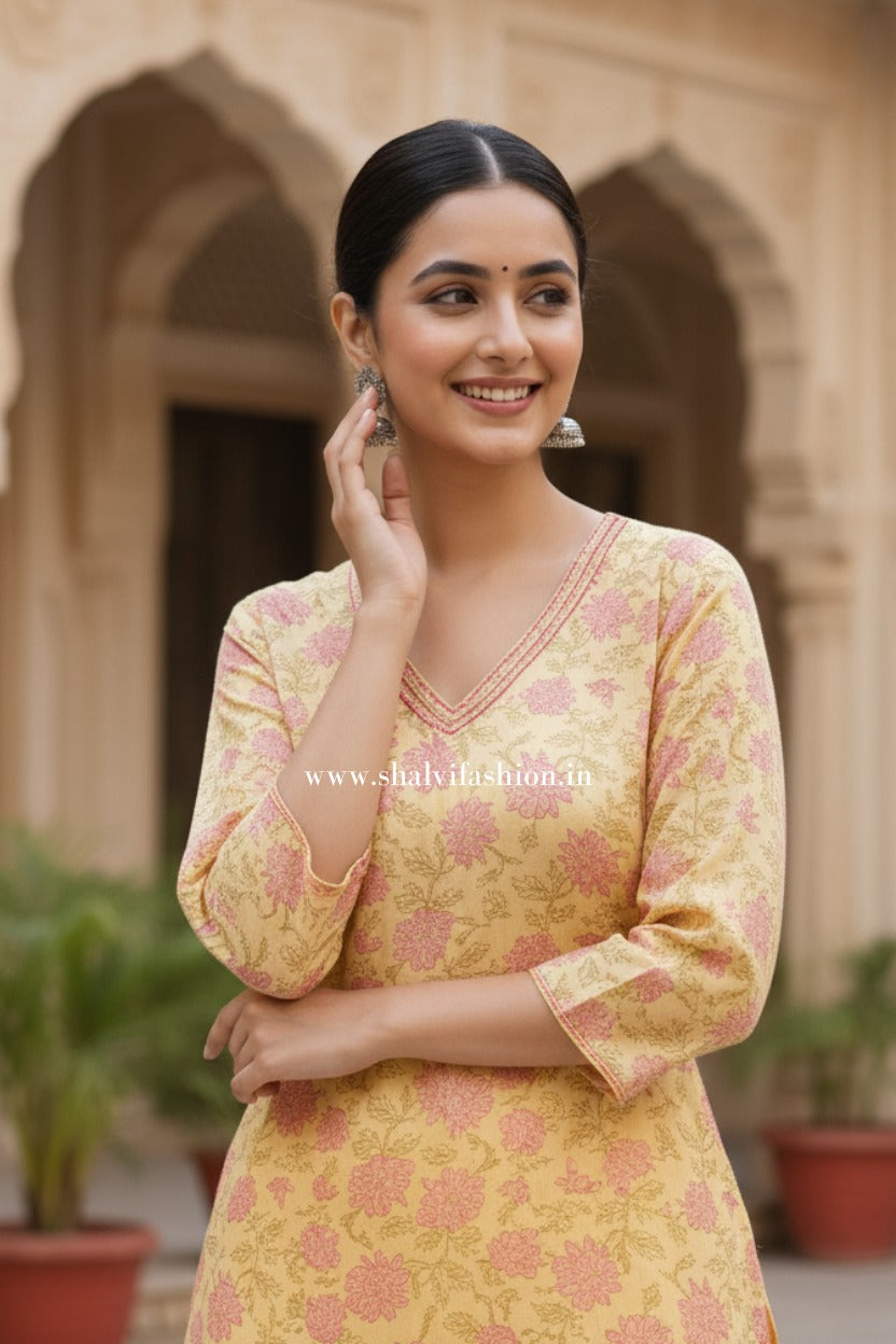 Shop block printed kota doria suits online shopping (CSS379)