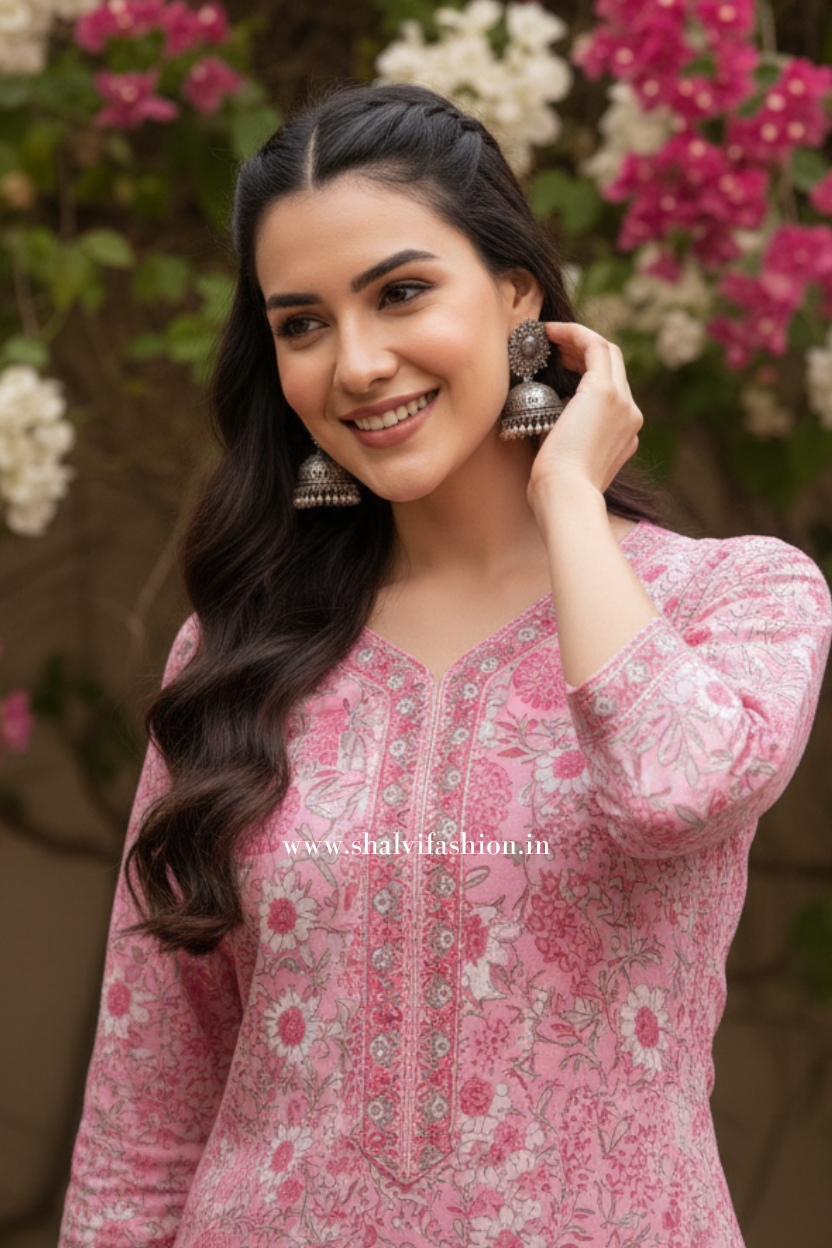 Shop block print cotton suits with kota dupatta online (CSS386)