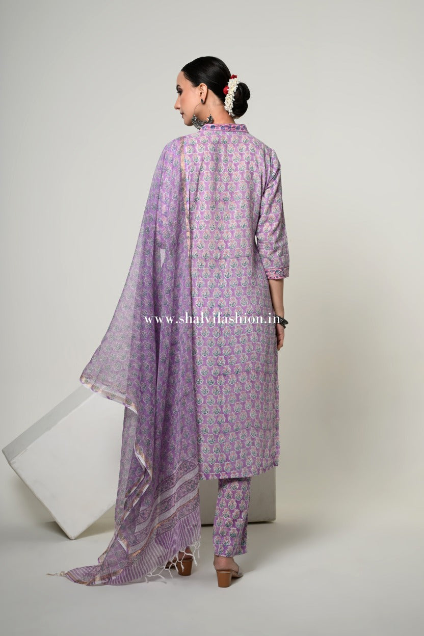 Shop block print kota dupatta cotton suits online (CSS387)