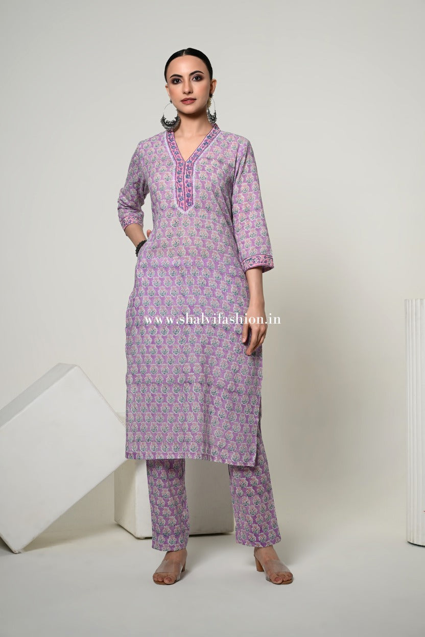 Shop block print kota dupatta cotton suits online (CSS387)