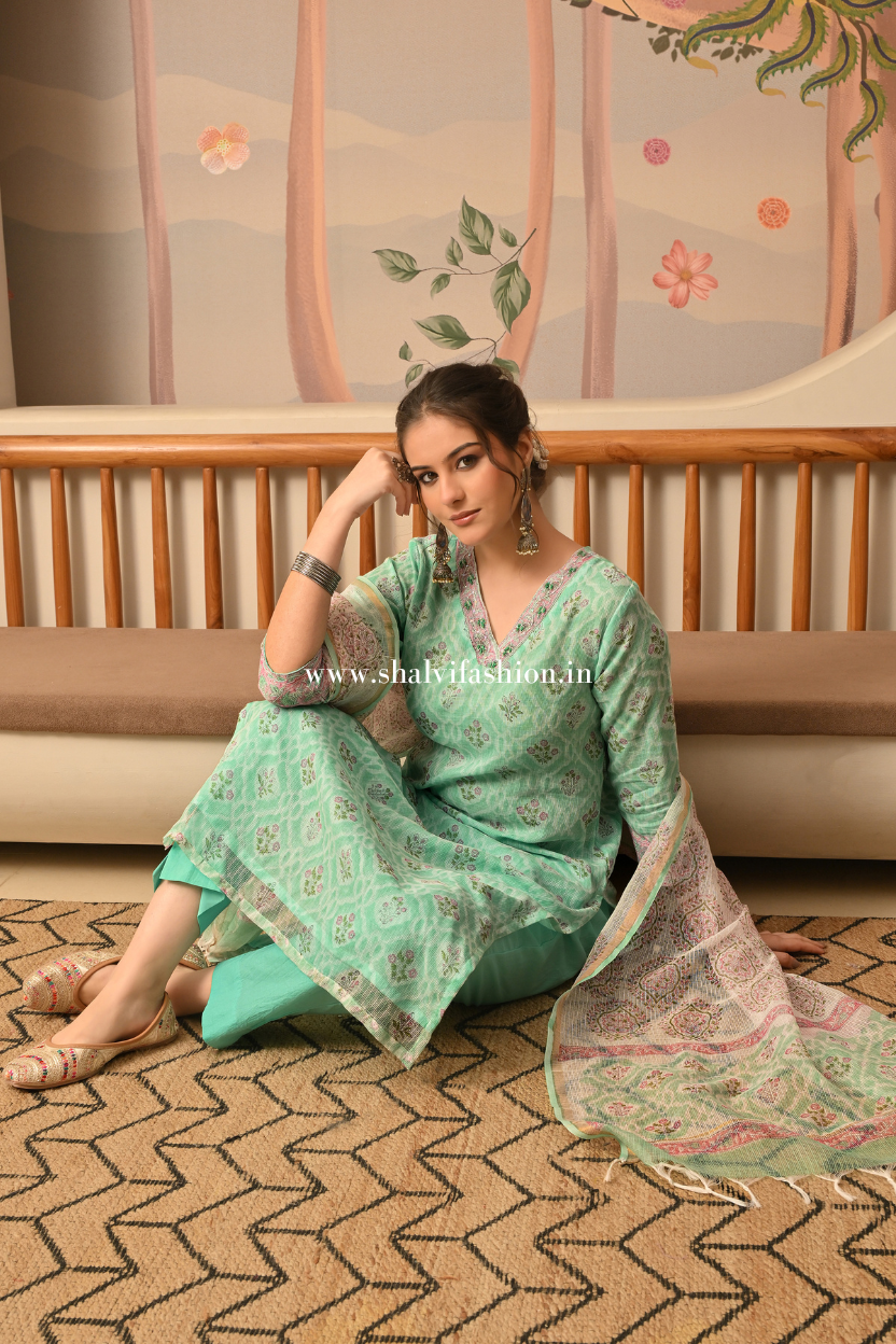 Shop hand block print kota doria suits online shopping (CSS399)