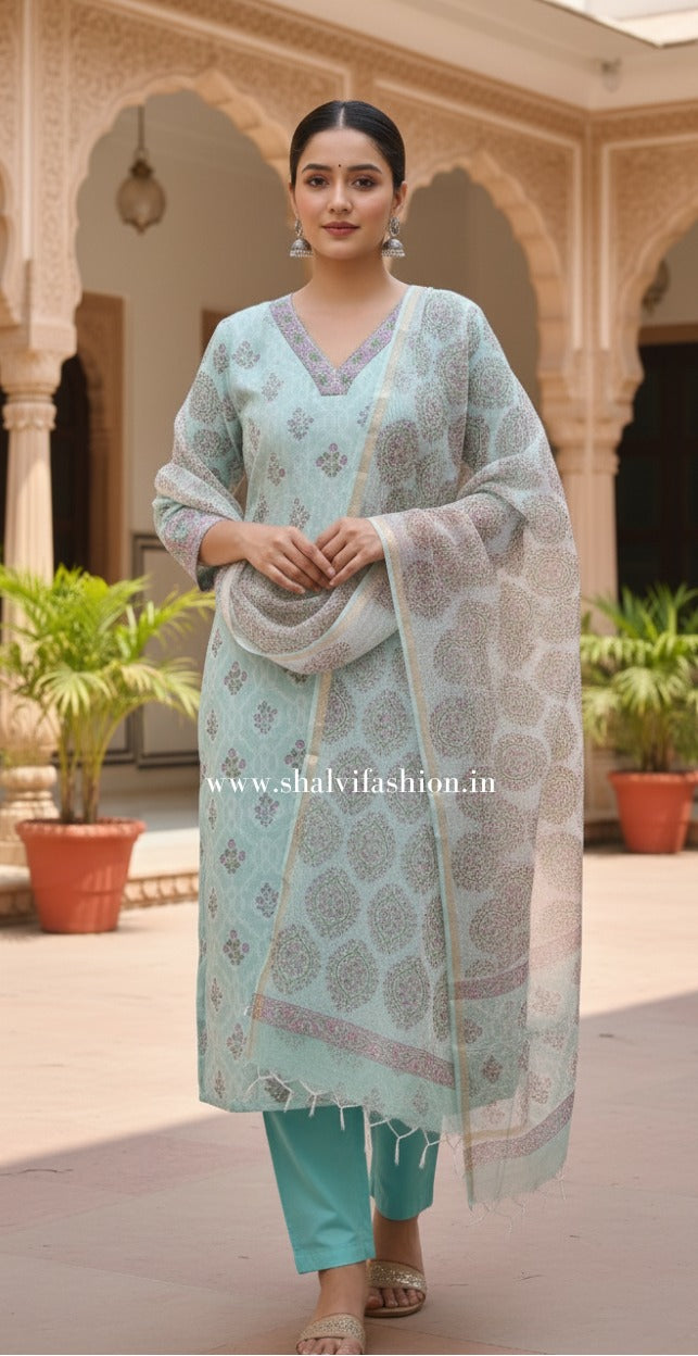 Shop hand block print kota doria suits online shopping (CSS399)
