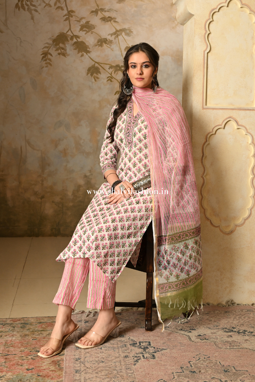 Shop sanganeri hand block print cotton suits online shopping (CSS410)