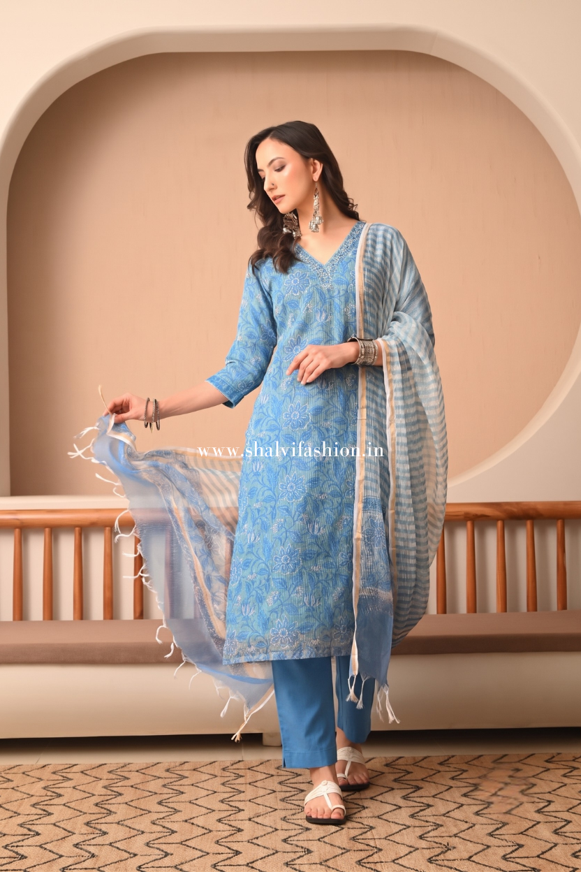 Shop hand block print kota doria suits online shopping (CSS431)