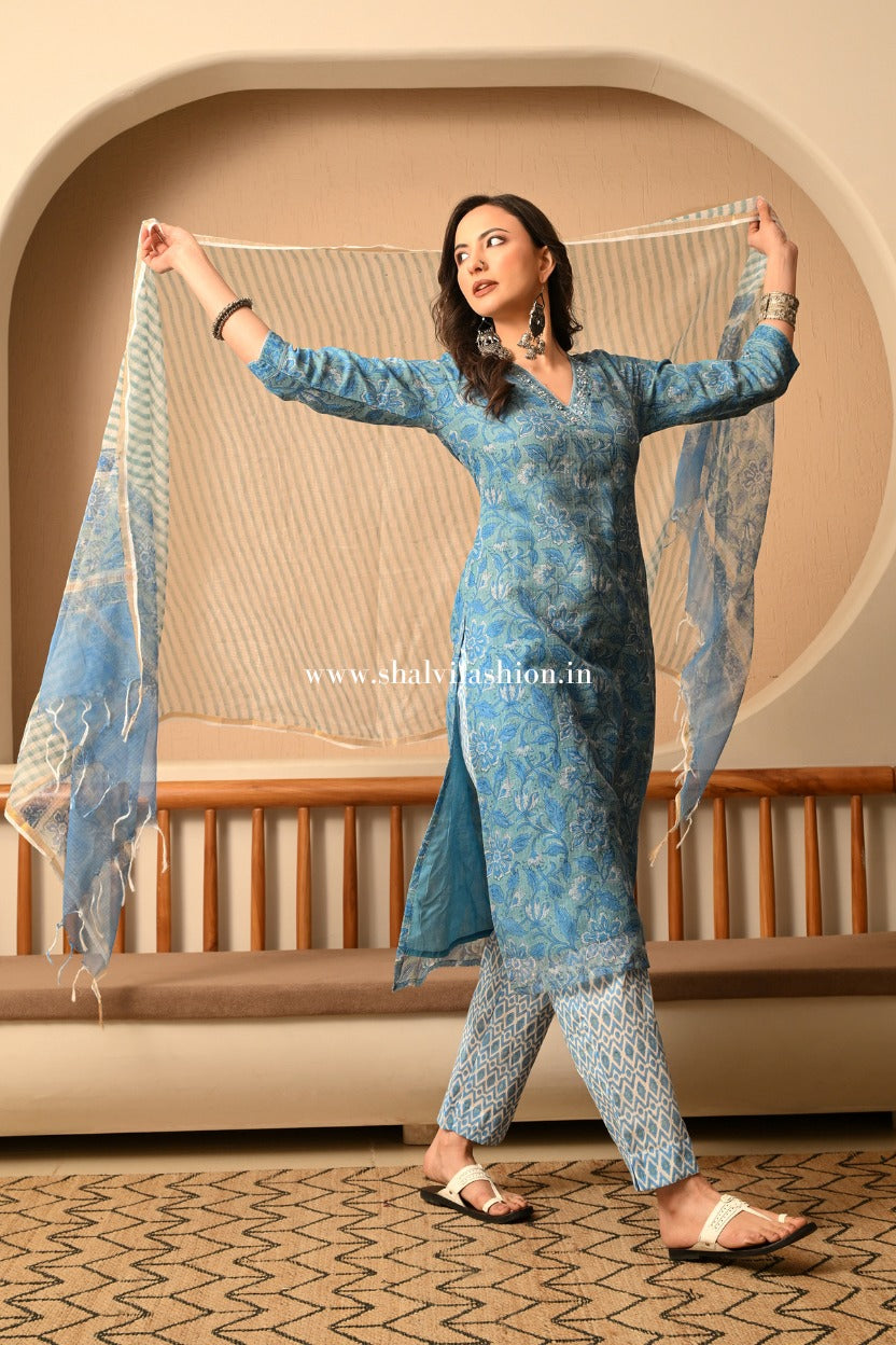 Shop hand block print kota doria suits online shopping (CSS431)