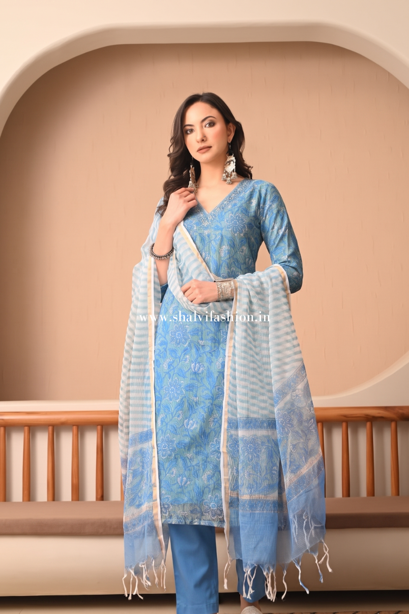 Shop hand block print kota doria suits online shopping (CSS431)