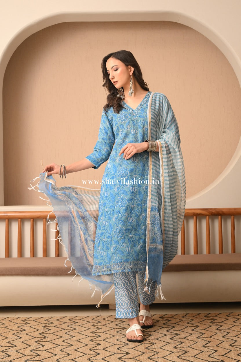 Shop hand block print kota doria suits online shopping (CSS431)
